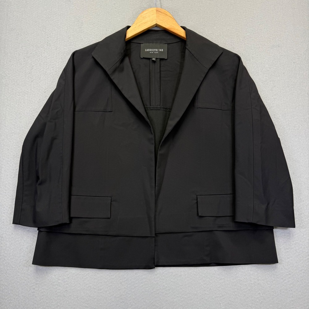 Lafayette 148 New York Womens Black Cotton Blend Open Front Boxy Jacket Size M